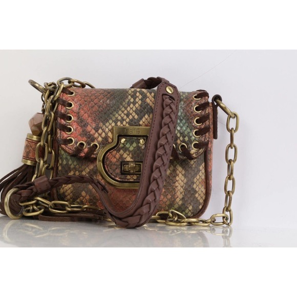 RAFE Multicolor Snake Print Leather Whipstitch Trim Chain Mini Crossbody Bag - Picture 2 of 10
